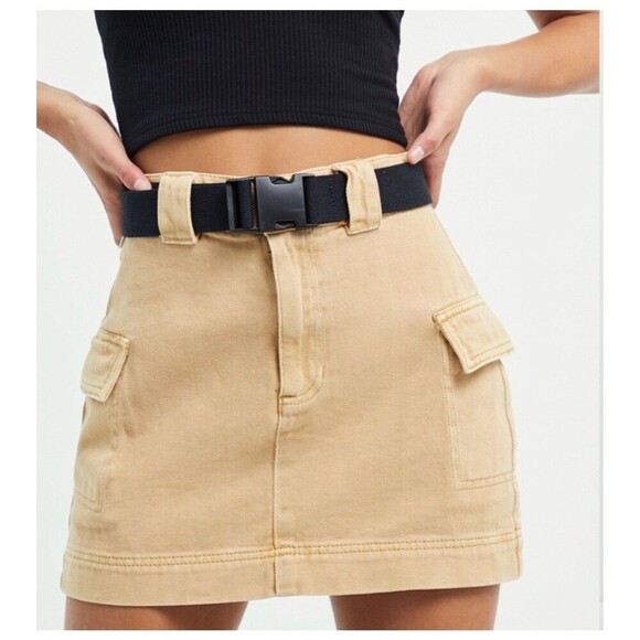 PacSun Women’s Size 25 Tan Cargo Skirt Belted Pockets Utility Mini Casual Chic - Picture 2 of 7